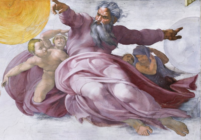 Creation of Sun, Moon, and Plants Closeup by artist Michelangelo Buonarotti